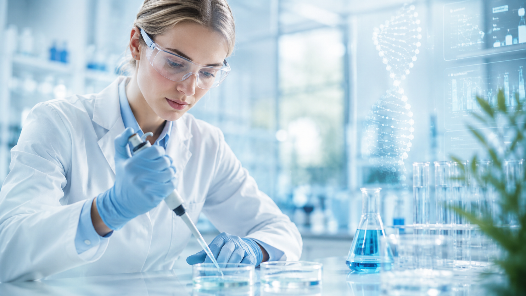 Scientist pipetting